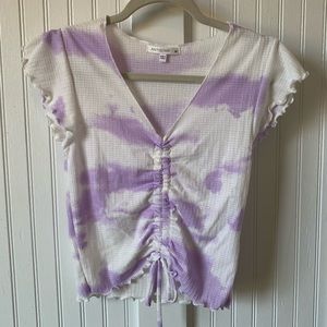 Purple and White Shirt w/ Tie in Front - Size M